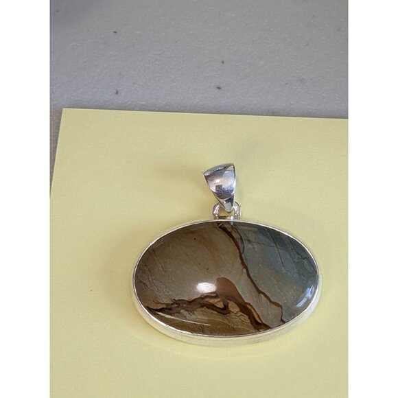 Landscape Jasper Pendant 925 Sterling Silver Oval Design - Picture 5 of 9